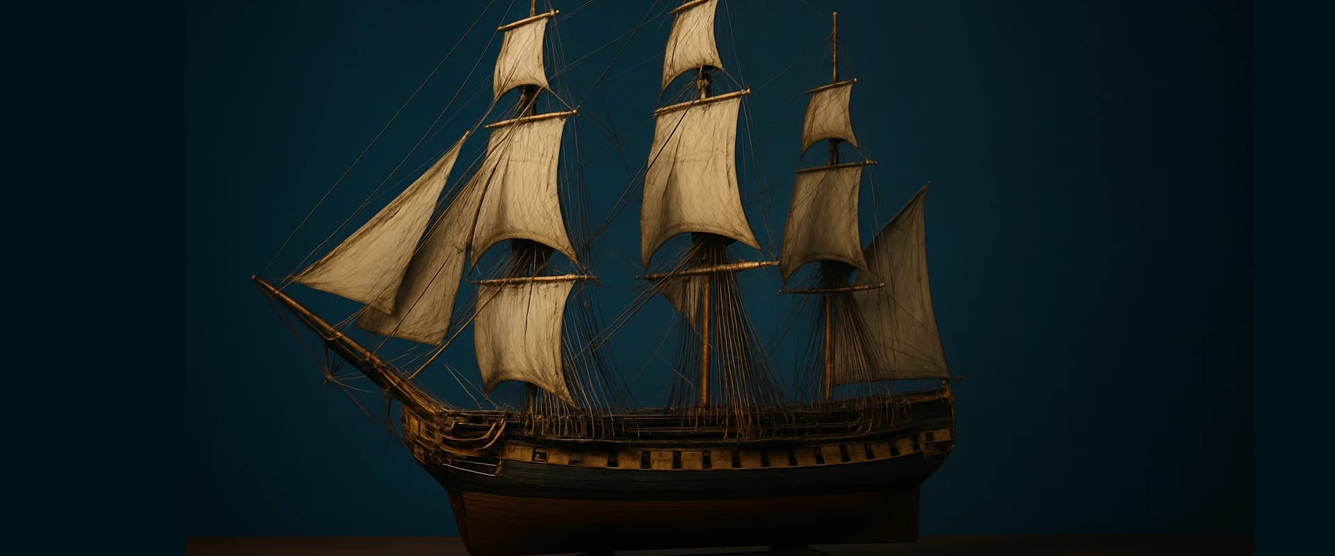 Sailing ship model against a dark background